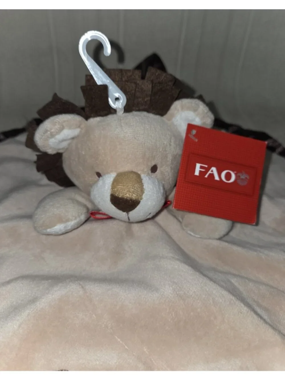 FAO Schwarz Babies R Us Lion & Monkey Lovey Security Blanket Tan/Brown New w Tag